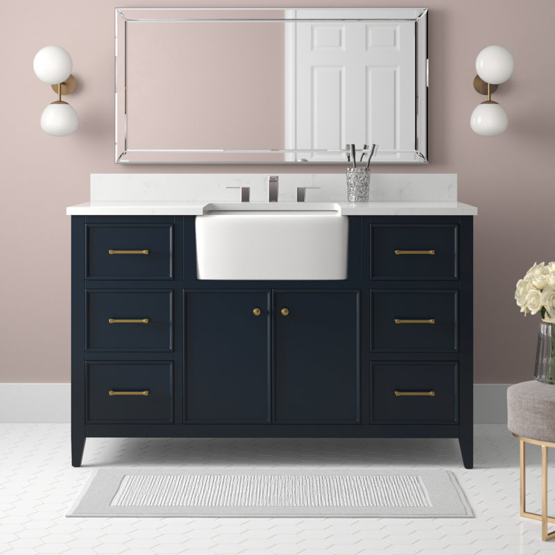 Meuble-lavabo simple 54 po Aisa, Bleu indigo / or brossé