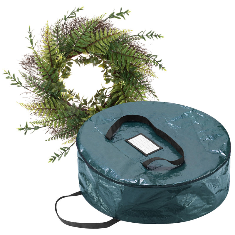 Couronne de devant et sac de rangement - Couronne de fougère artificielle de 21 pouces et fourre-tout à fermeture à glissière avec poignées - Décor de verdure maison de campagne