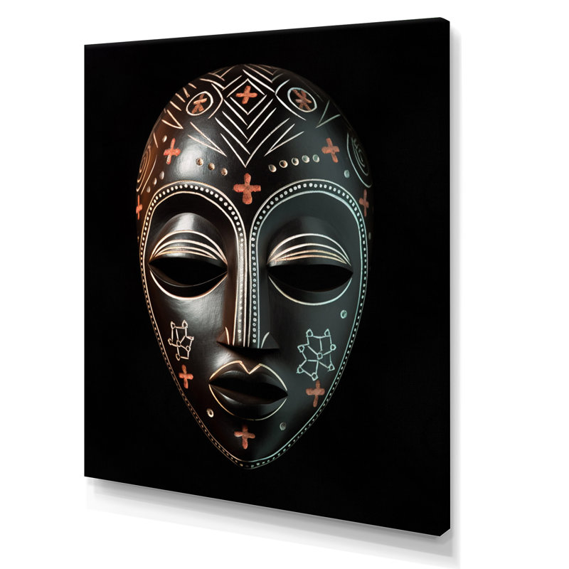 Masque africain traditionnel Ethnique XXIII, H 20 po x l 12 po x P 1 po, Toile tendue