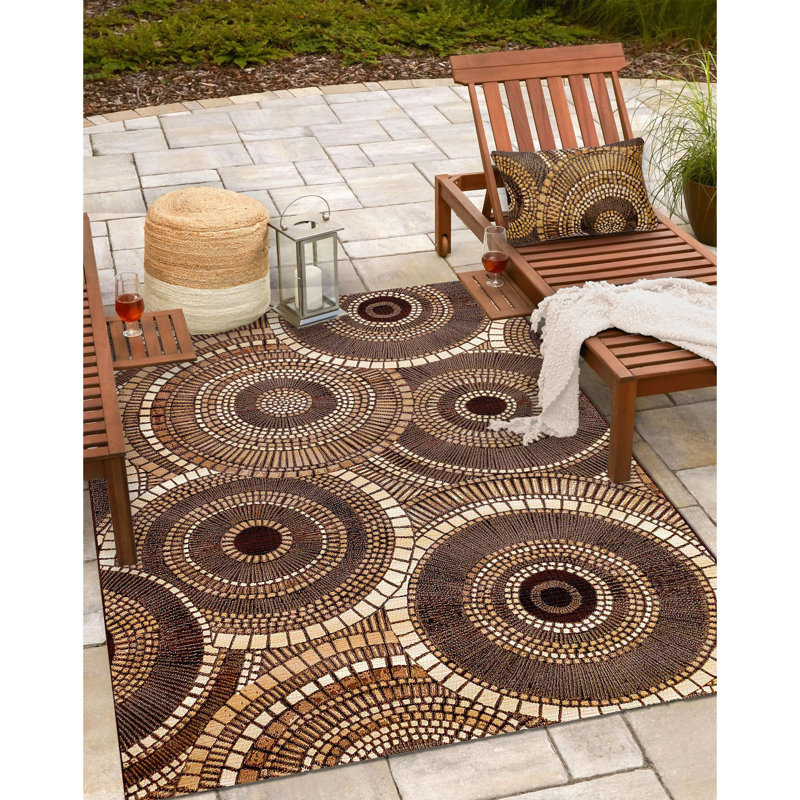 Marina Circles Indoor/Outdoor Pillow Saffron 12" X 18", Brown