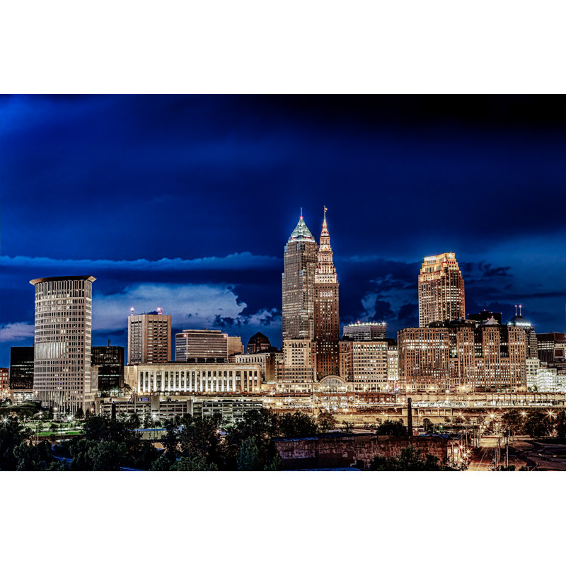 Paysage urbain du centre-ville de Cleveland, bleu, H 16 po x l 24 po x P 1,5 po
