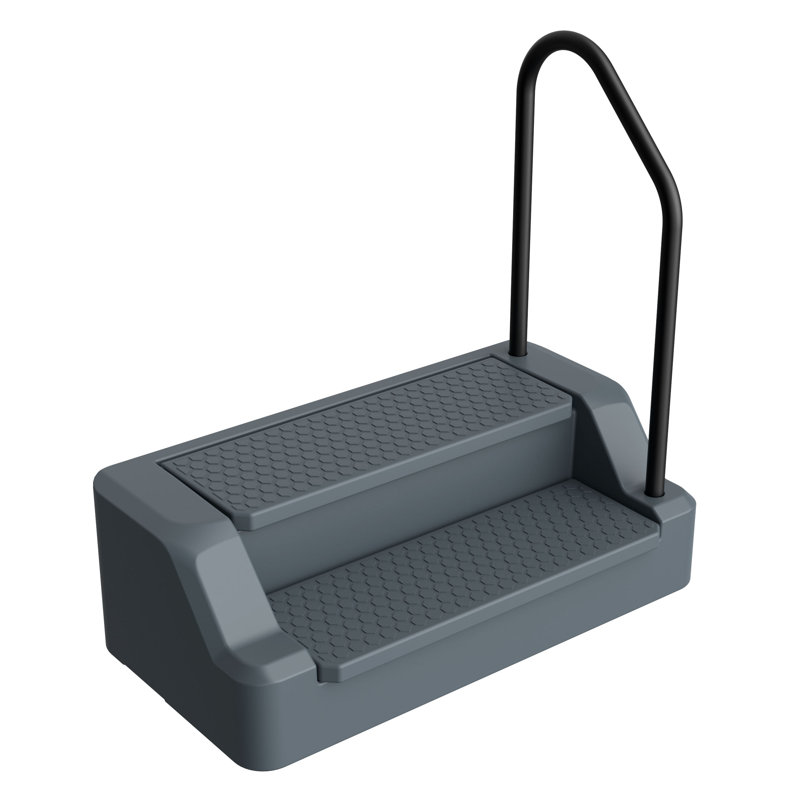 Marches d'accès pour spa Safe-N-Store avec rangement intégré – Marche à 2 niveaux avec rampe, antidérapante, résistante aux UV et aux intempéries – Gris