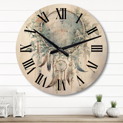 Teal Dream Catcher Ethereal Weavings - Landscapes Oversized Wood Wall Clock