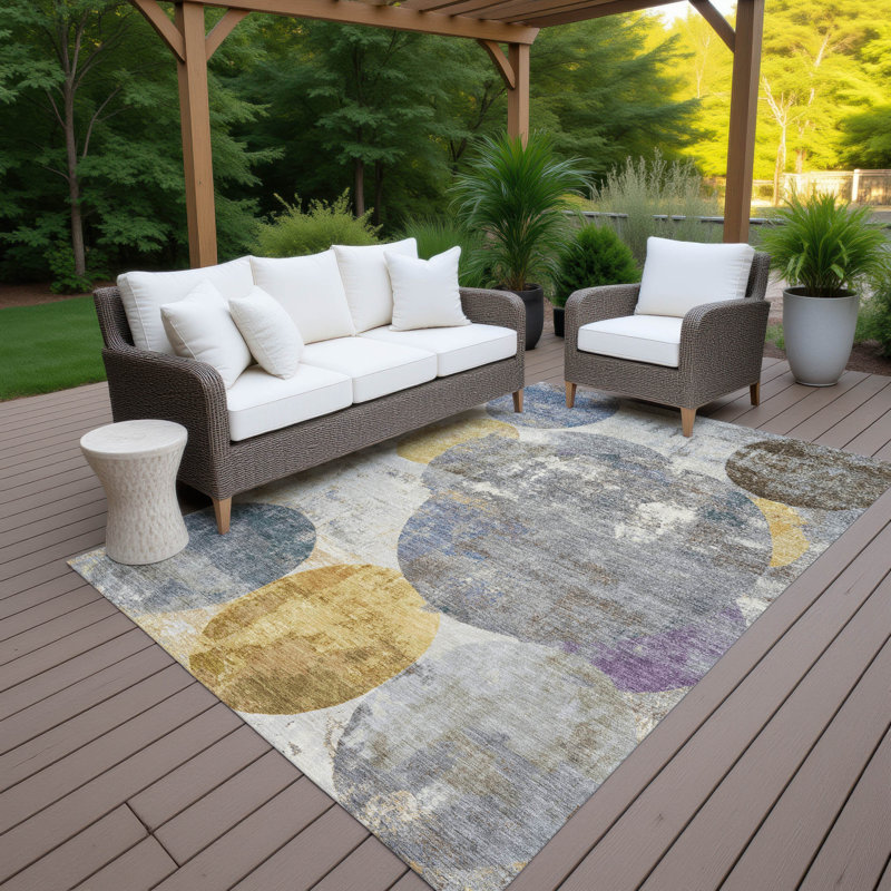 Machine Washable Indoor/Outdoor Chantille ACN2381 Circles Rug, Rectangle 10' x 14'