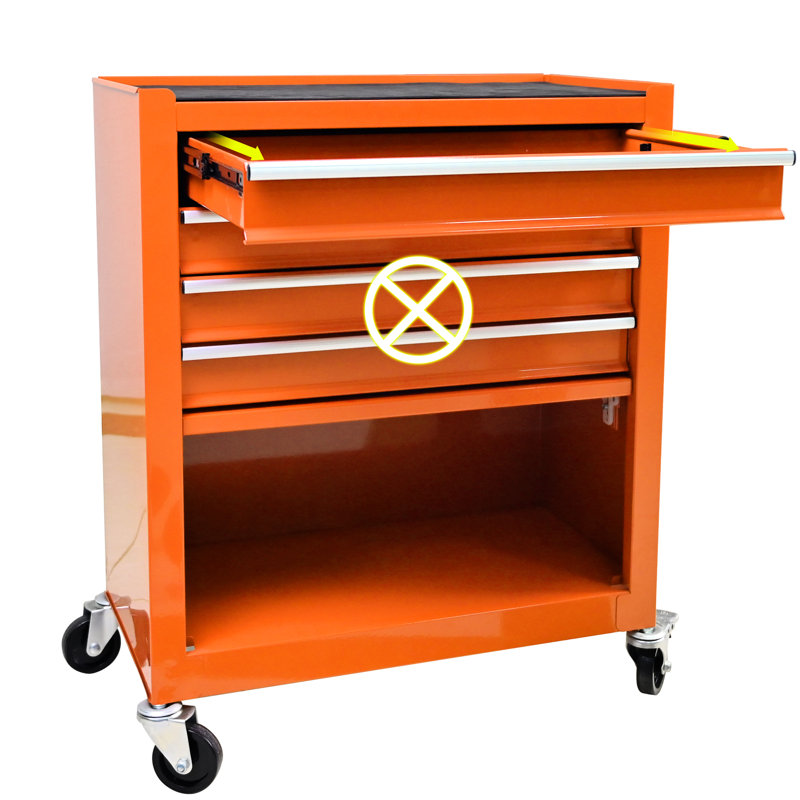 Chariot à outils multifonctionnel à 4 tiroirs avec roulettes - Fabrication en acier robuste orange