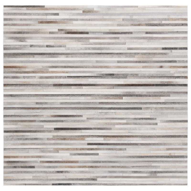 Sechrist Hand Woven Leather/Felted Cloth Abstract Rug in Gray/Ivory, Square 6'