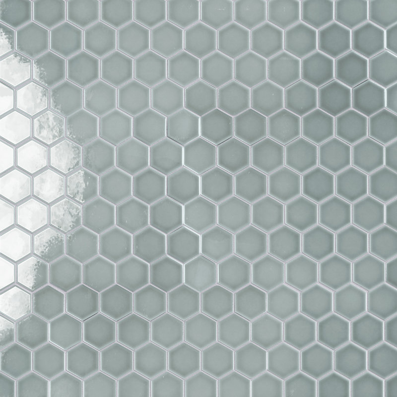 Tribeca 2" Hex Glossy 11-1/8 " x 12-5/8 " Porcelain Mosaic Floor & Wall Tile, Mist