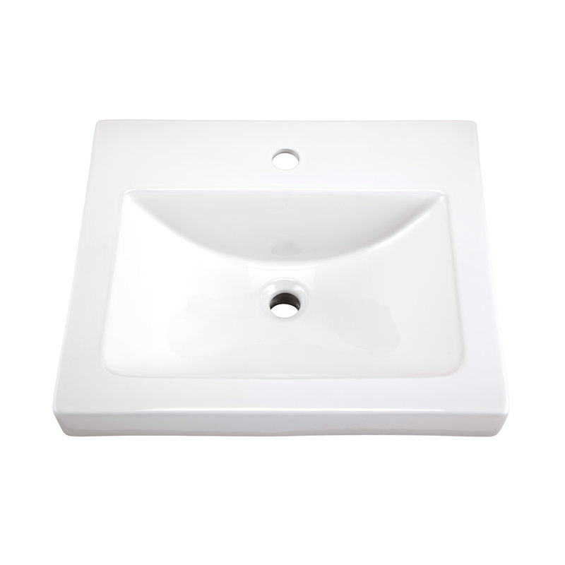 White Vitreous China Rectangular Drop-in Bathroom Sink with Overflow, Single