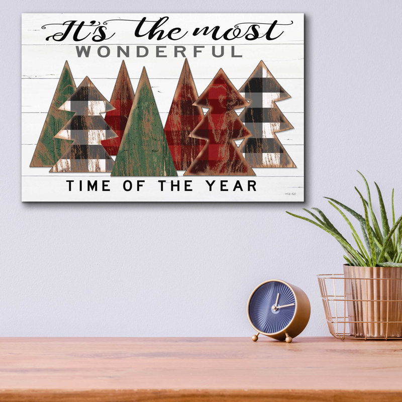 «It's the Most Wonderful Time Plaid Trees» par Cindy Jacobs, art mural en verre acrylique, H 12 po x l 16 po x P 0,13 po