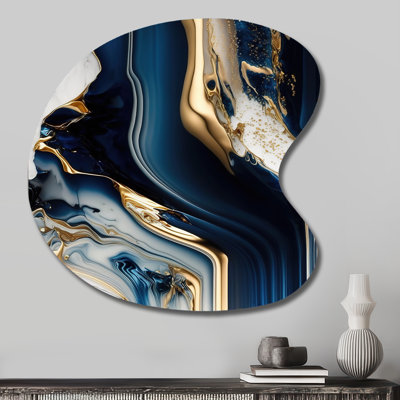 Berlare - Abstract Asymmetrical Metal Wall Art, Blue Irregular Shape Metal Art Print