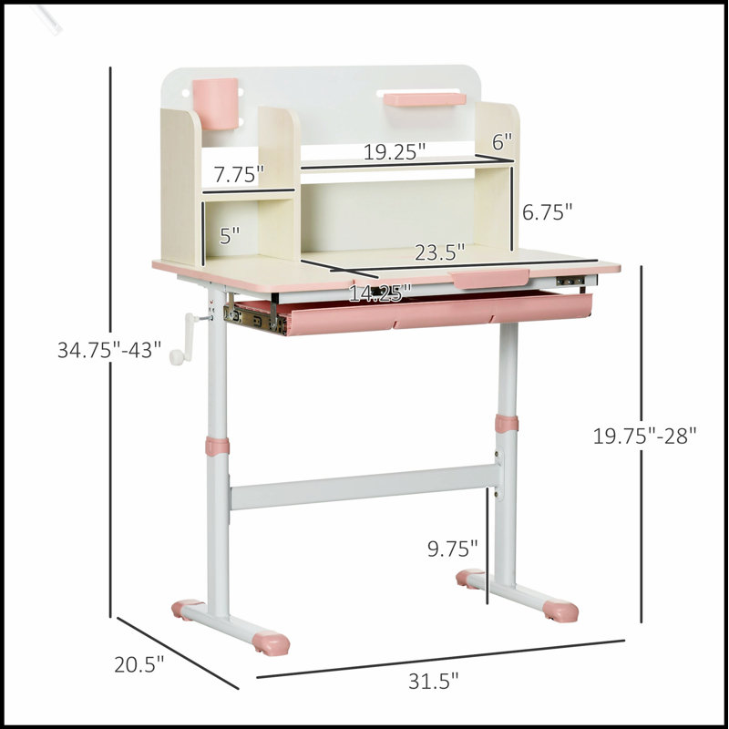 Bureau d'étude en bois réglable en hauteur avec rangement, parfait pour l'apprentissage organisé et la croissance.