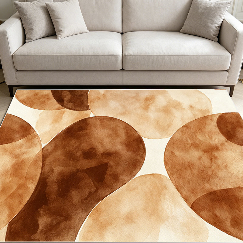 1PC Watercolor Neutral Brown Abstract Overlapping Organic Circle Boho Pattern area rugs for Living Room, Soft and Comfortable, Suitable for all seasons, easy-to-maintain, machine washable Indoor floor mat,