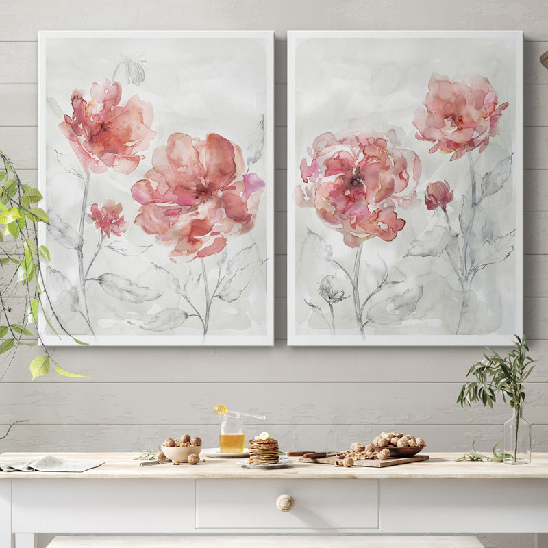 «Blush Botanical I», ensemble de 2 reproductions d'art, Pas de tapis, H 40 po x l 60 po x P 1 po, Toile tendue