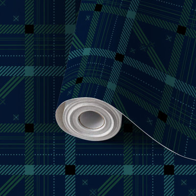 Papier peint adhésif pour papier peint auto-adhésif à carreaux bleu vert classique auto-adhésif et amovible 24 po x 118 po (60 x 300 cm)