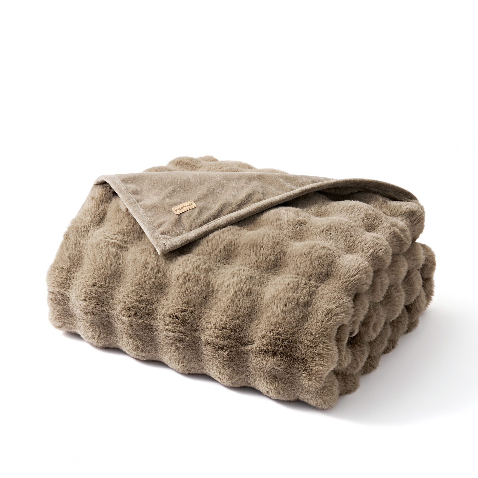 Faux Fur Weighted Throw Blanket, 60" L x 50" W, Greige