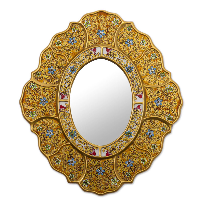 Miroir mural en verre à peinture inversée floral Pardue