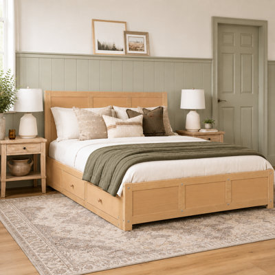Wood Platform Bed with Storage Drawers and Under Bed Storage