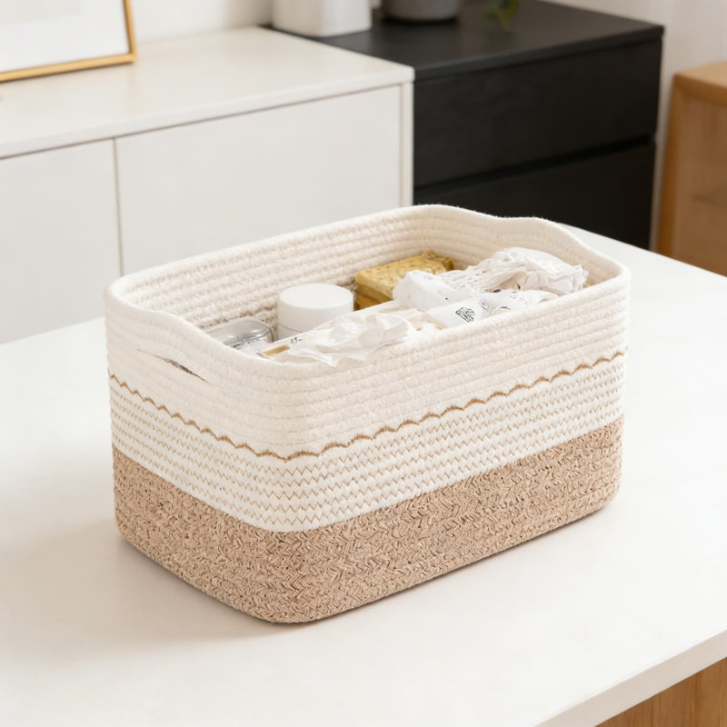 Woven Storage Baskets For Organizing, Decorative Cotton Rope Baskets For Shelves, Small Baskets For Toys, Books, Towels And Home Essentials