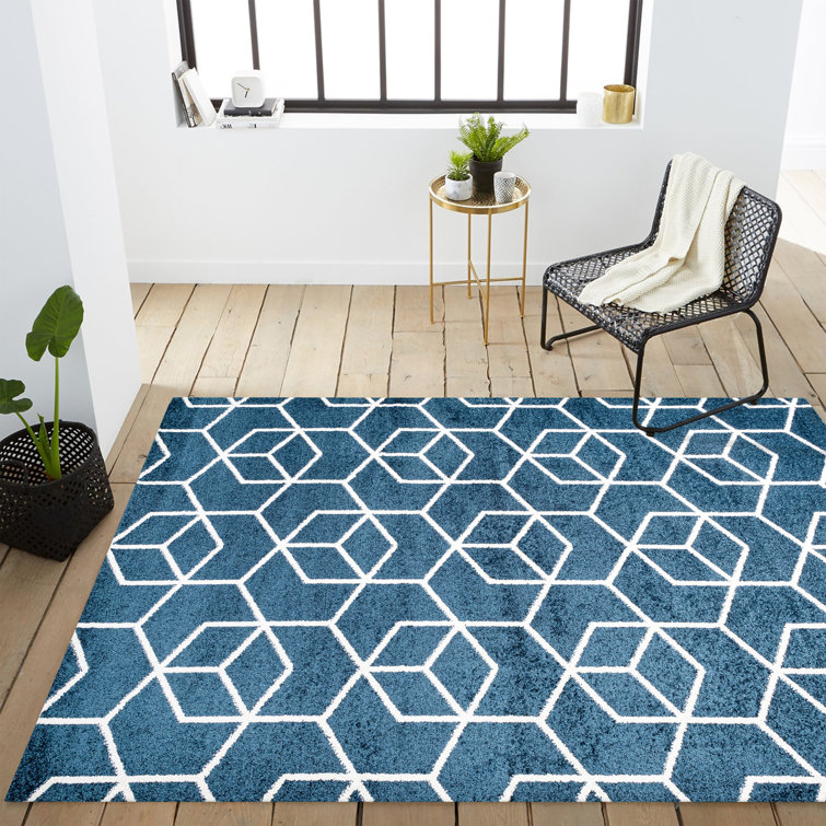 Mashawna Blocks Modern Geometric Navy/White Rug