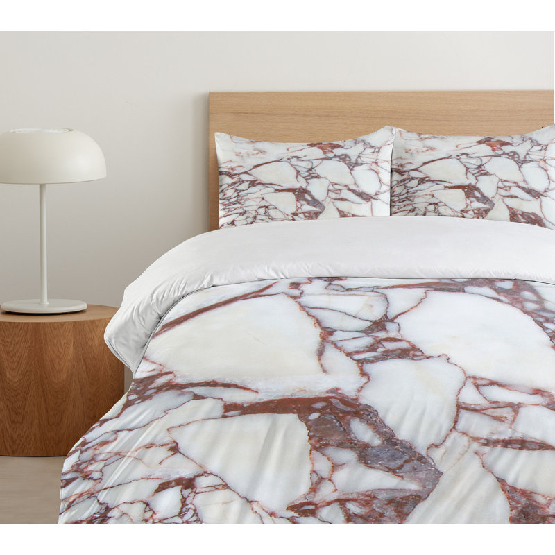 King Size White and Brown Marble Pattern Duvet Cover Set