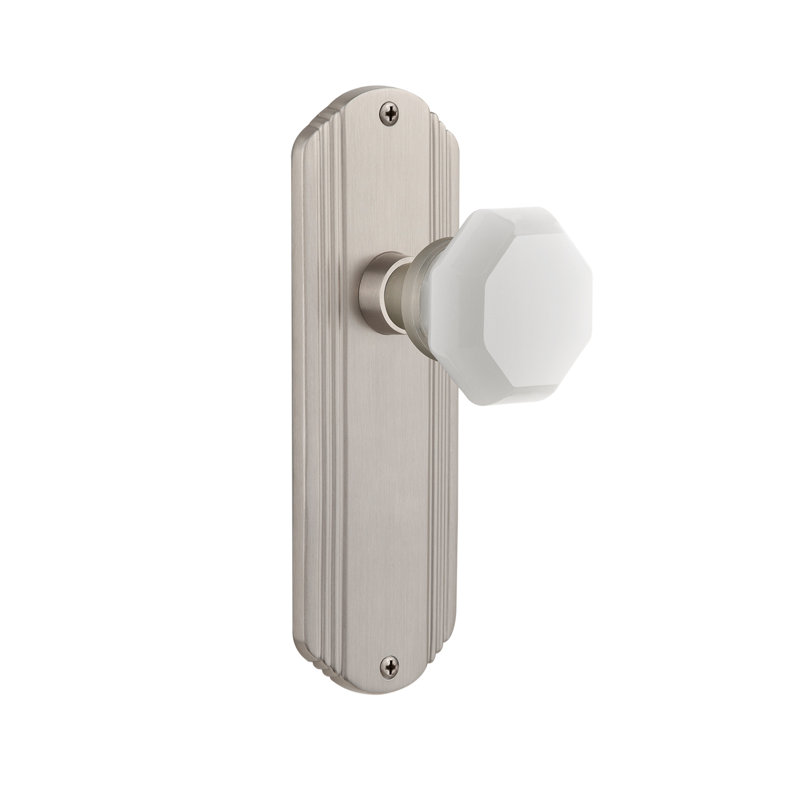 Deco Plate with Waldorf White Milk Knob, Satin Nickel
