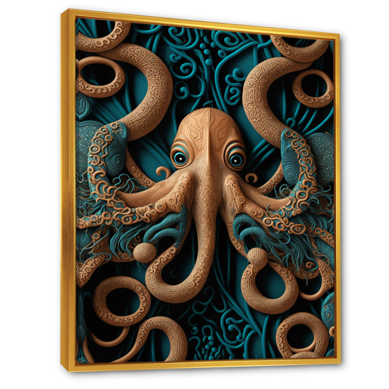 «Donyae Majestic Autre Monde Pieuvre», reproduction sur toile, L 16 po x H 32 po, Toile avec cadre flottant or