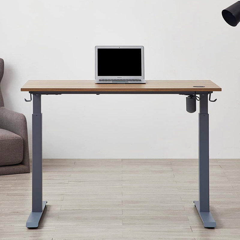 Jeetram Adjustable Metal Base Standing Desk, Greige/Gray