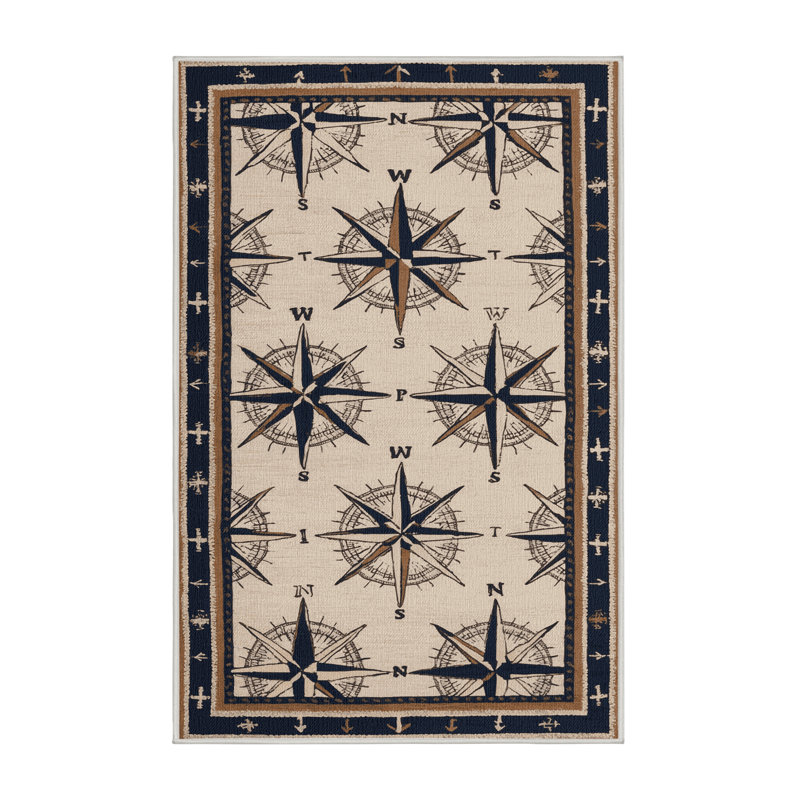 Washable Compass Designs Nautical Area Rug, Rectangle 7' x 10'