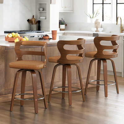 Mundrae Swivel Solid and Manufactured Wood Barstool