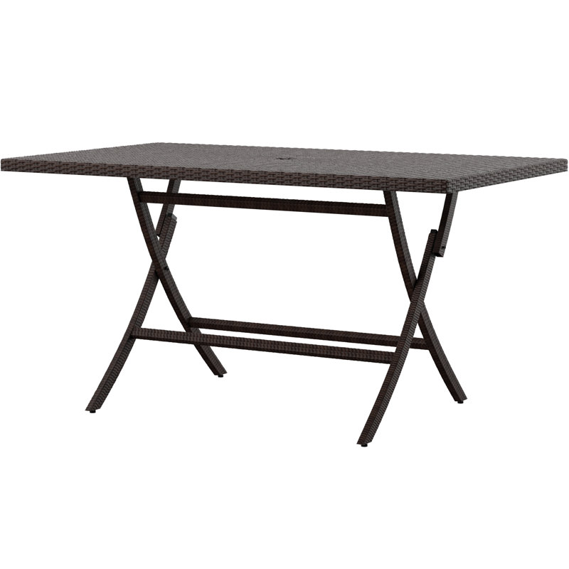 Copher Rectangular Wicker Folding Outdoor Dining Table With Umbrella Hole , 55.1'' in. W 31.5'' in. D, Brown