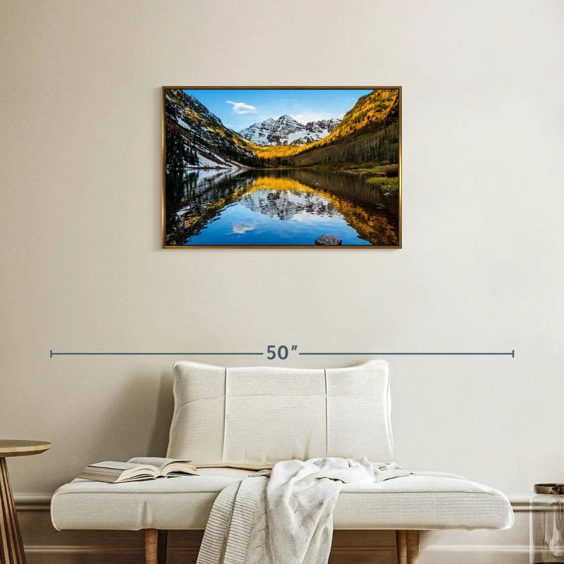 Scène de montagne Maroon Bells, Cadre flottant doré, 31 po x 21 po