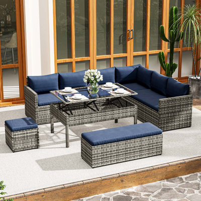  Ensemble de conversation pour canapé modulaire extérieur en osier 6 pièces 6 pièces Beige