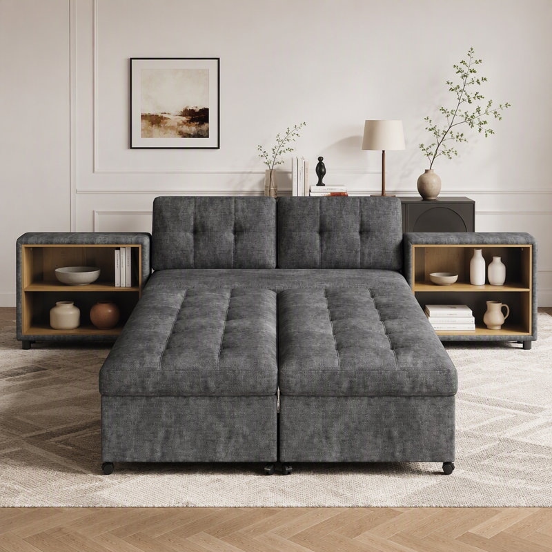 Canapé-lit modulaire avec deux rangements, Gris foncé