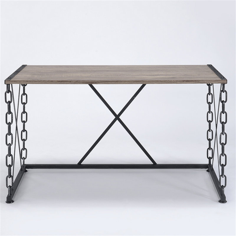 Rustic Oak And Antique Black Rectangular Desk