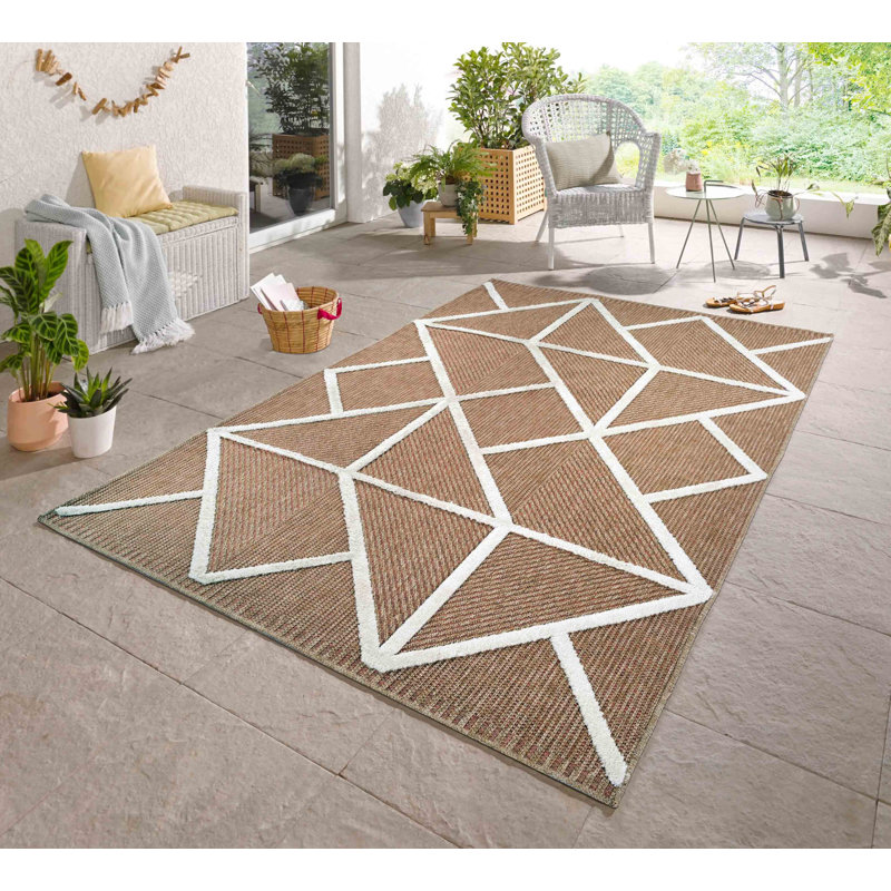 Alovinard Geometric Shapes Braided Indoor / Outdoor Area Rug, Runner 60 x 220cm, Cream