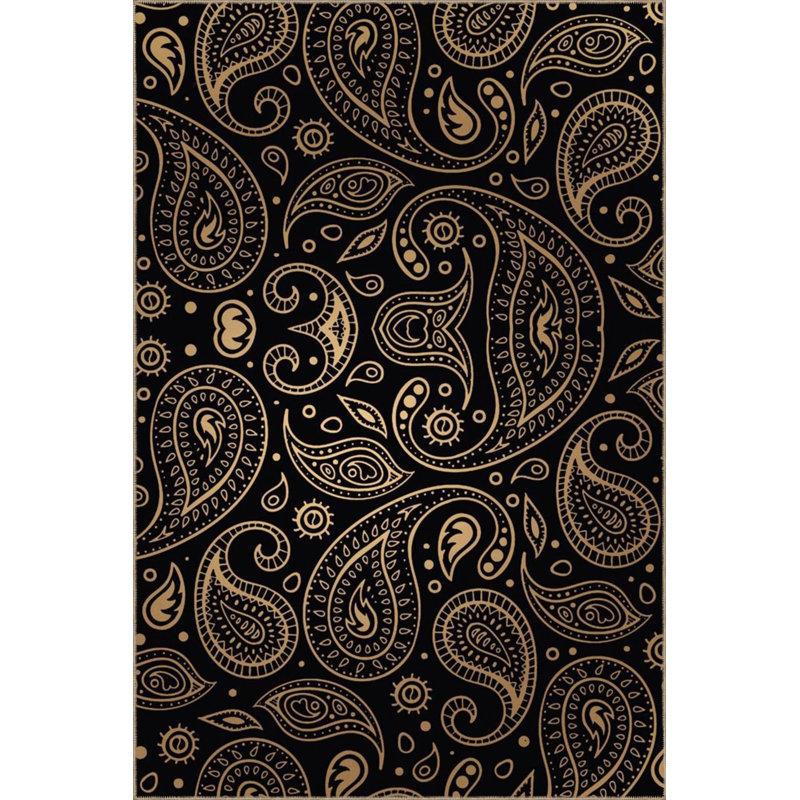 Tapis décoratif moderne à motif abstrait noir et beige, Rectangle 2 pi 4 po x 4 pi