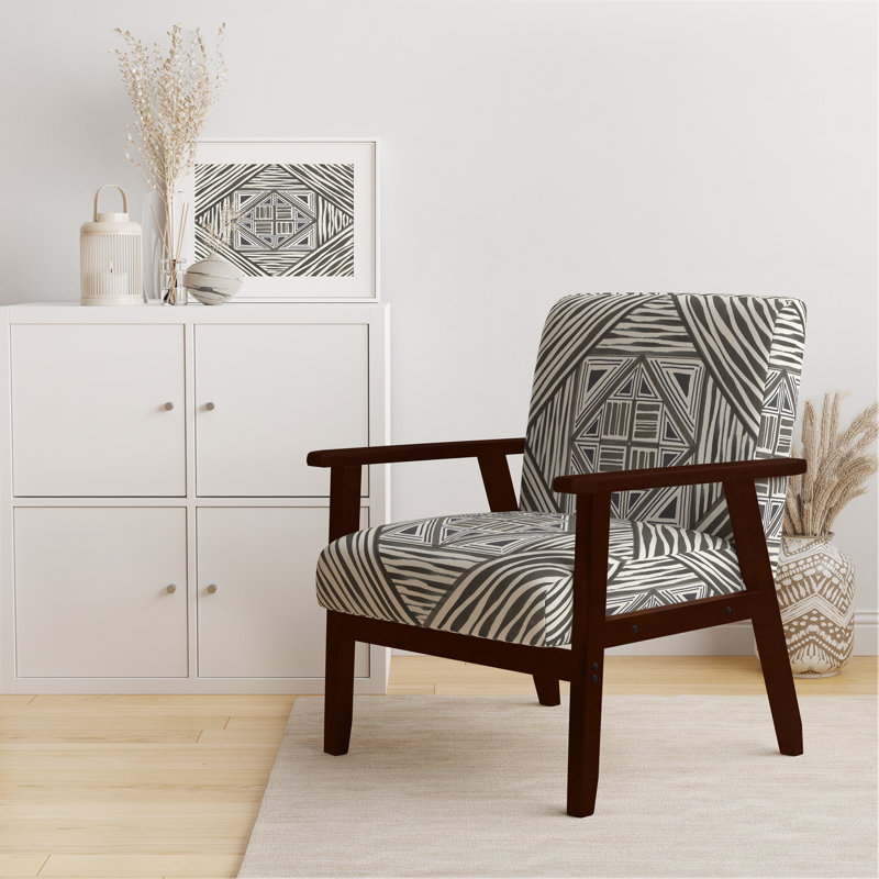 Fauteuil d'appoint rembourré transitionnel «Inderjeet - Minimalist Graphics II», Accoudoirs carrés bruns