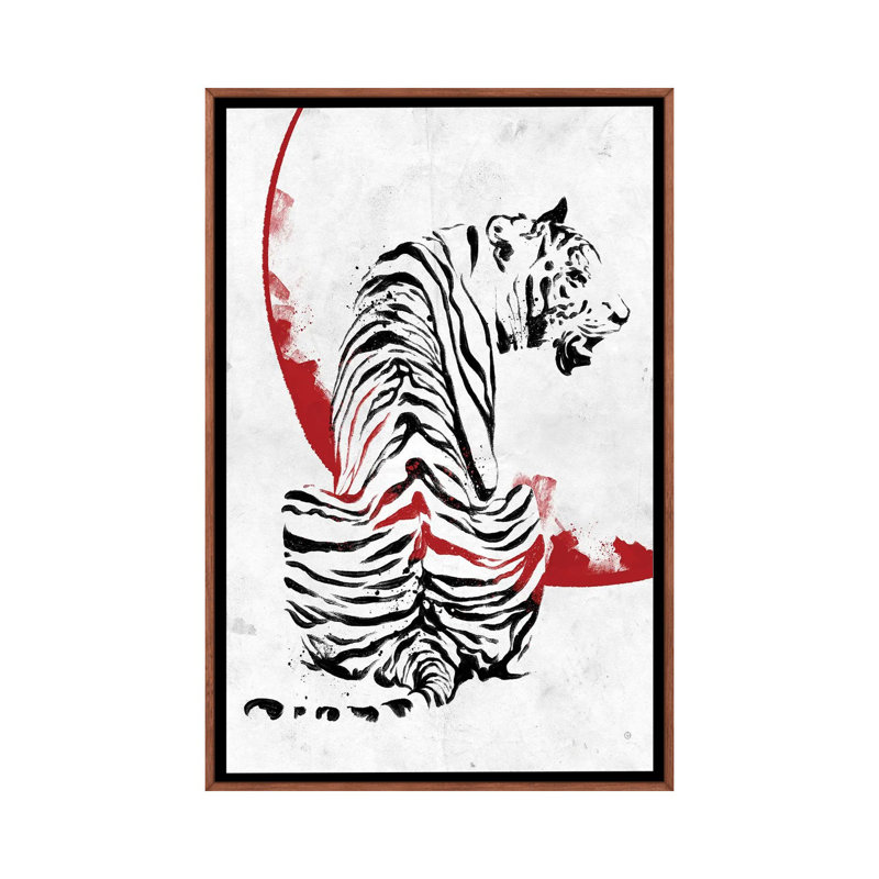 Inked Tiger by Nikita Abakumov - Painting on Canvas, Brown Floater Frame, 101.6 cm H x 66.04 cm W