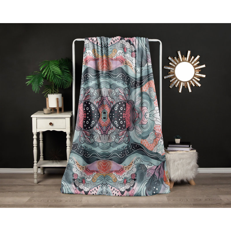 Throw Blanket, 68" W x 80" L, Abstract, Gray/Blue/Pink