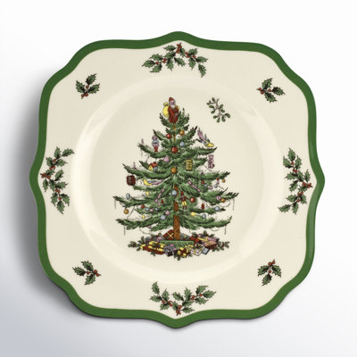 Spode Christmas Tree Sq Scalloped Salad Plate