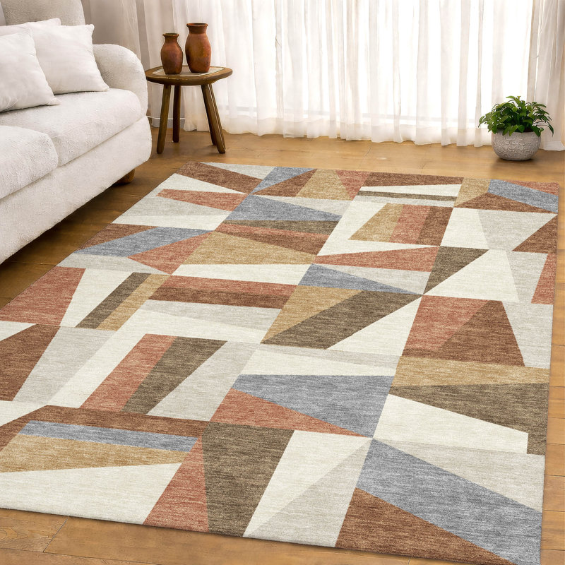 Tapis géométrique de qualité supérieure lavable à la machine Mayfield, Paprika, 5 pi x 7 pi 6 po