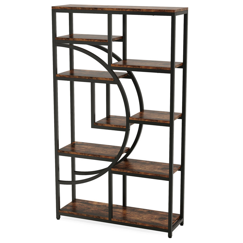 68.89"Height Industrial 5-Tier Rustic Brown & Black Corner Etagere Bookshelf With 9 Open Shelves Storage Organizer For Living Room, Bedroom
