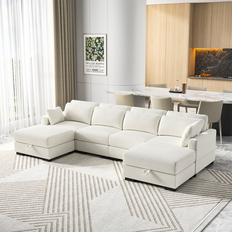 Canapé modulaire en velours côtelé 6 pièces, Velours côtelé beige