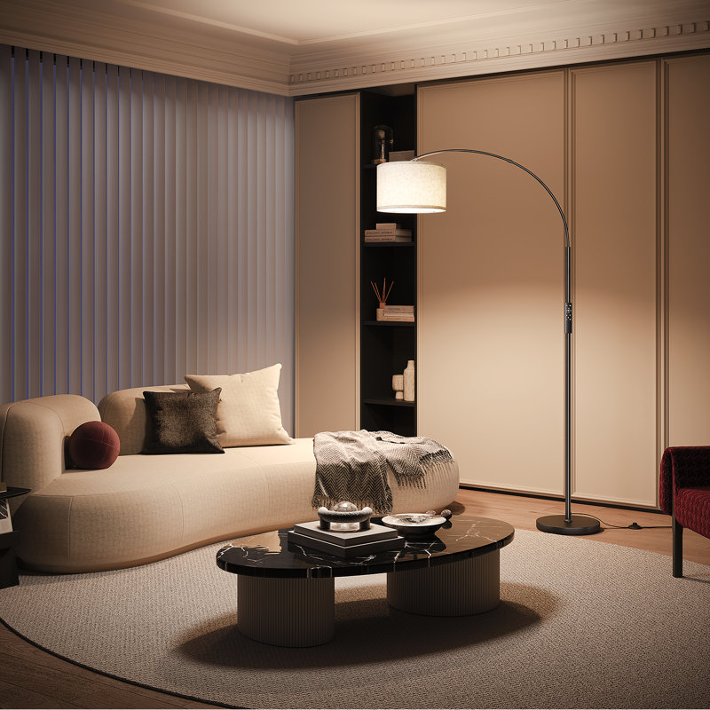 Merick 75" Arched Floor Lamp with Remote Control, Black