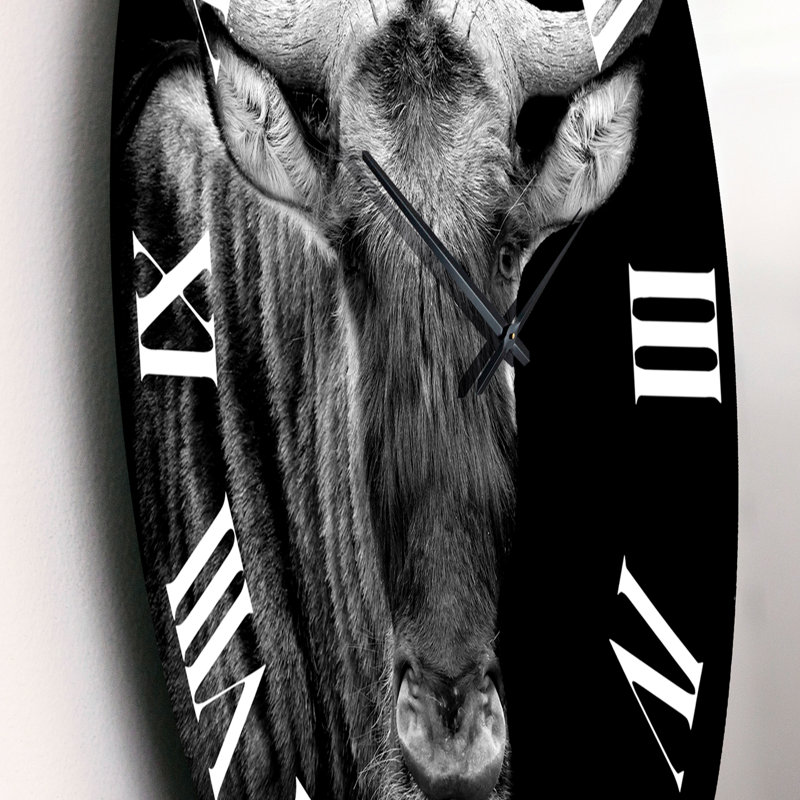 Portrait monochrome de gnou - horloge murale de ferme, Petit