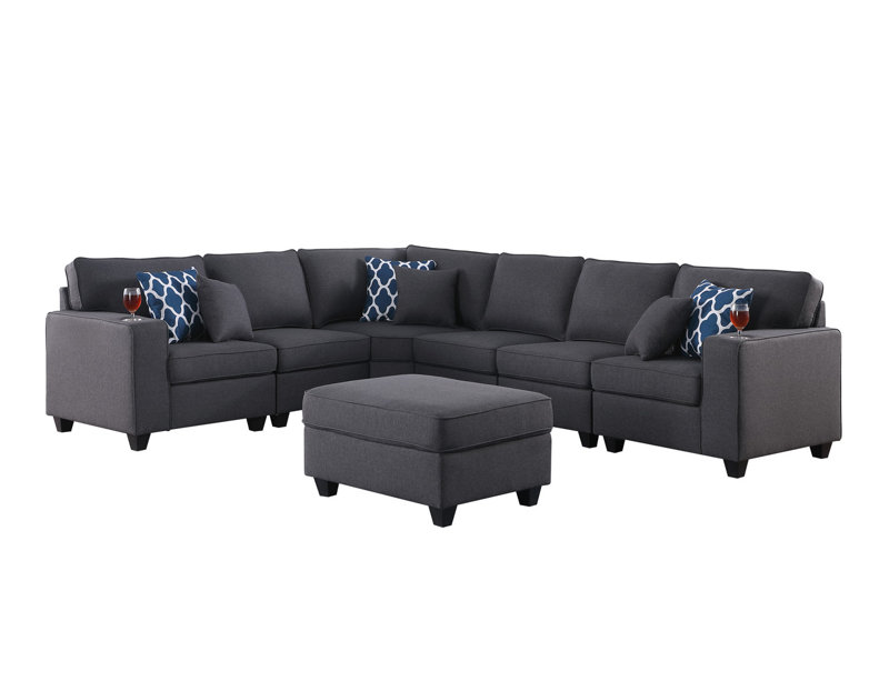 Canapé modulaire en L gris foncé de 7 po avec repose-pieds et porte-gobelet Cooper