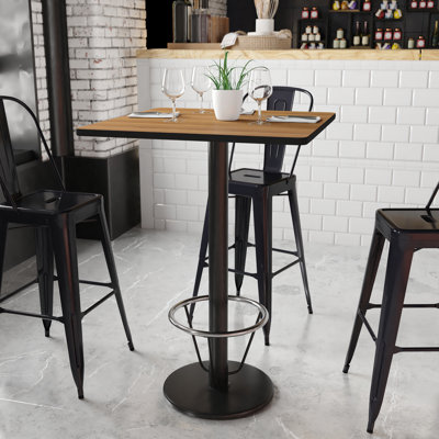 Basnight Rectangular Laminate Table Top with Round Bar Height Table Base and Foot Ring