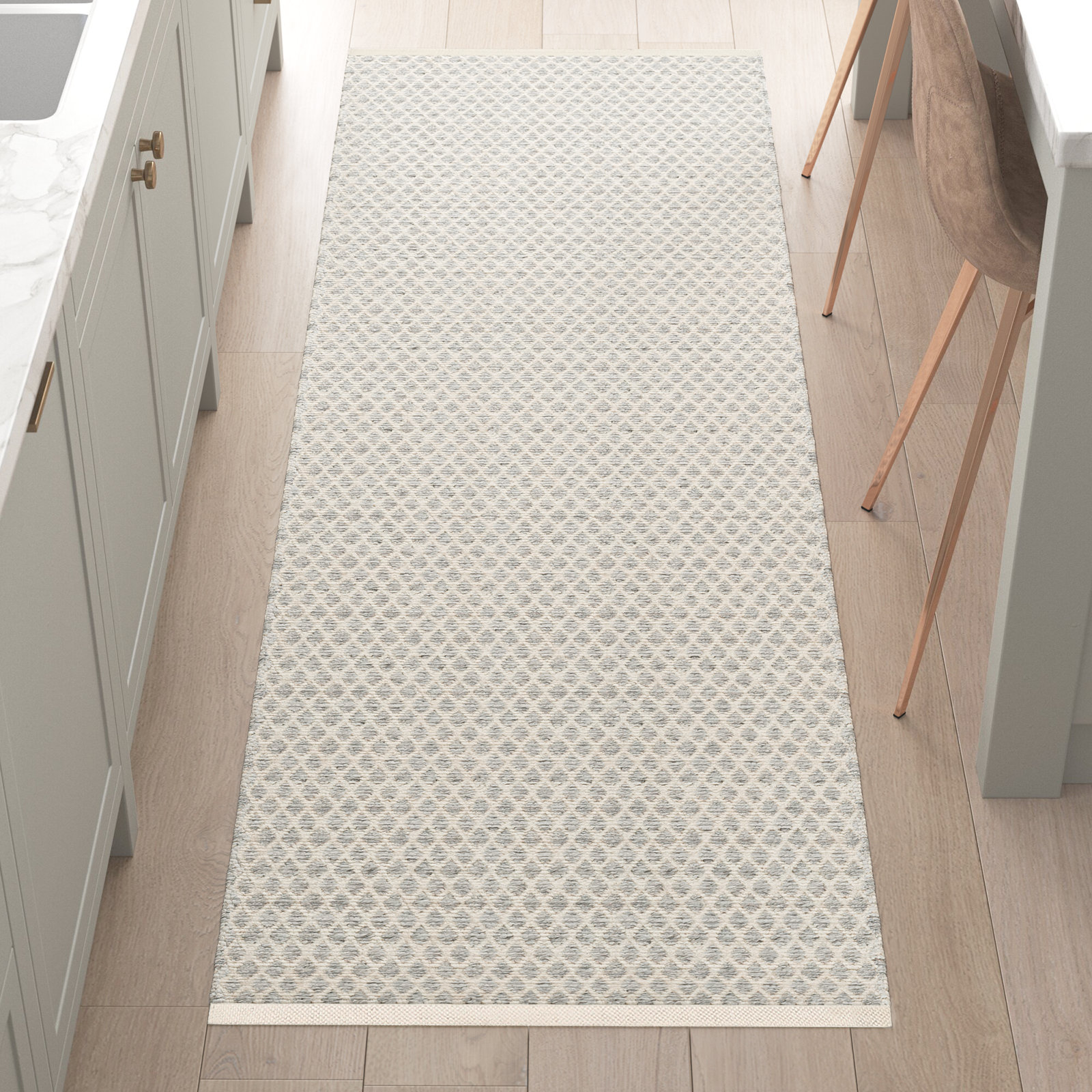 Hinton Gray Hand-Woven Outdoor Geometric Rug, Runner 2'6" x 8'