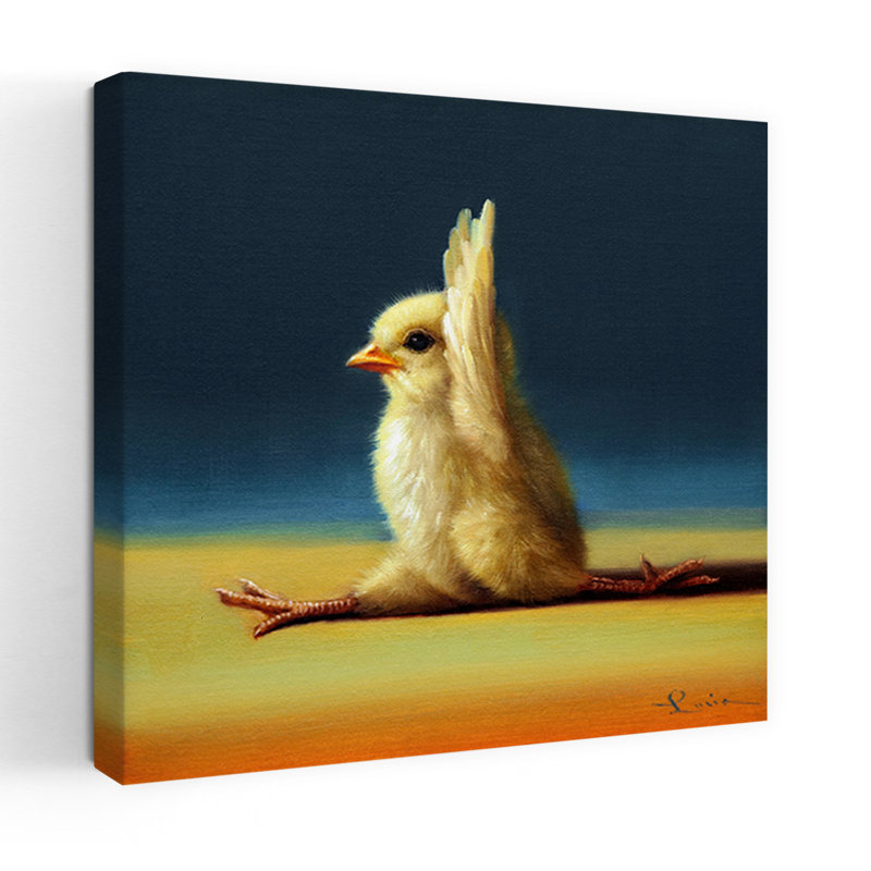Yoga, poussin, singe, pose, oiseau, art urbain contemporain, H 18 po x l 18 po
