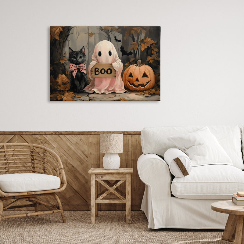 Adorable toile de portrait d'Halloween boo, design par Arlington Prints, H 20 po x l 30 po